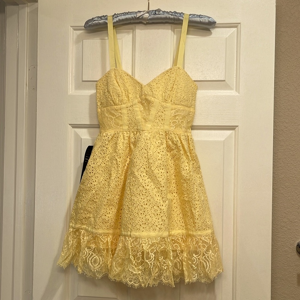 bebe mini dress “Asia flared eyelet dress”       Color-Mellow Sun, size XS